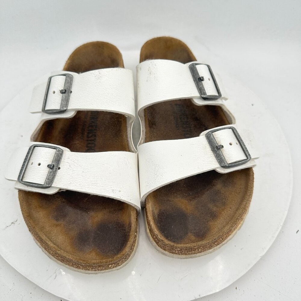 Birkenstock Arizona Women Size 8 White Leather Slide Buckle Comfort Sandal - Picture 3 of 11